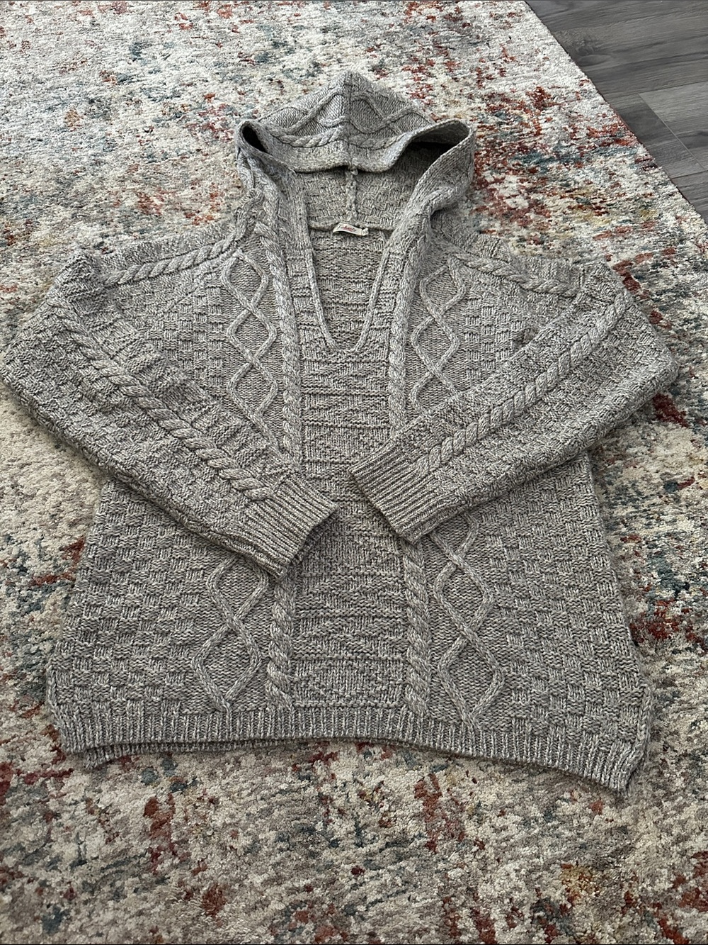 Faherty Neutral Heather Gray Cable Knit Hooded Pullover